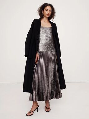 BR Banana Republic Pleated Drop Waist Maxi Dress Size 0 Metallic Silver Gray